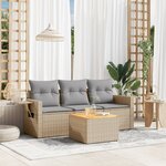 vidaXL Salon de jardin avec coussins 4 Pièces beige résine tressée