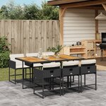 vidaXL Ensemble à manger de jardin coussins 7Pièces Noir Résine tressée