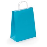 Sac kraft lisse turquoise à poignées torsadées rajas 32 x 40 x 12 cm (lot de 50)