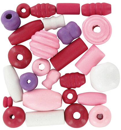 Perles en bois 0 5 à 2 cm Assortiment rose