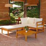 vidaXL Salon de jardin 3 Pièces avec coussins blanc crème Bois d'acacia