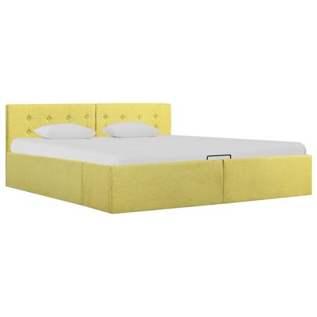 vidaXL Cadre de lit à stockage hydraulique jaune lime tissu 160x200 cm