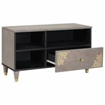 vidaXL Meuble TV Gris et or 80 x 33.5 x 46 cm Bois de manguier massif