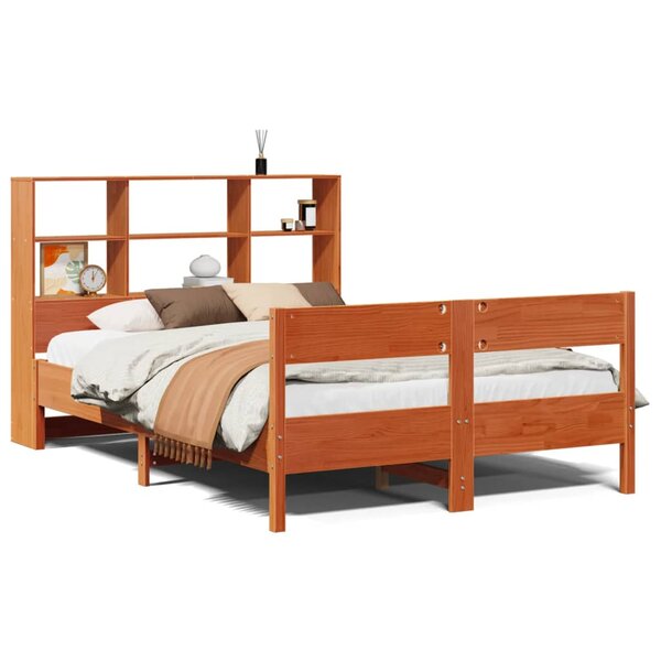 vidaXL Lit bibliothèque sans matelas cire marron 140x190 cm pin massif