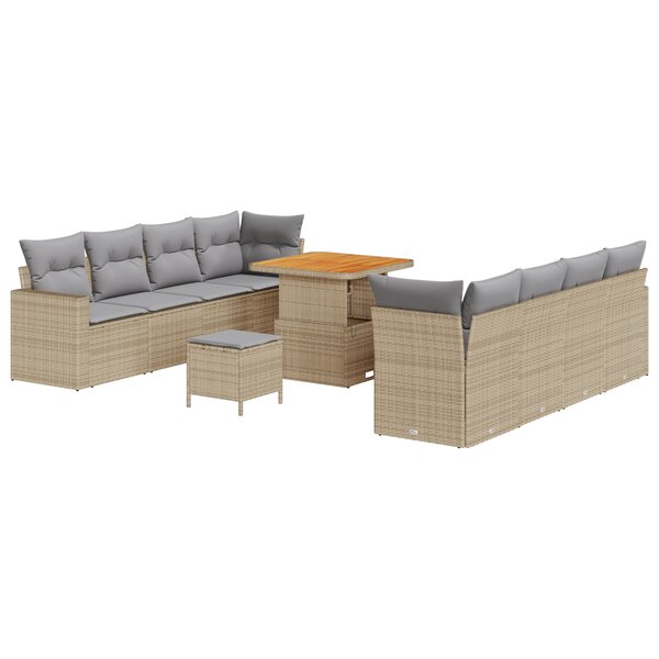 Ensemble de 11 pièces de canapés de jardin avec coussins Beige Poly Rotin Acacia