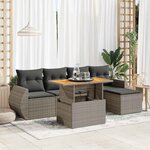 vidaXL Salon de jardin 6 Pièces avec coussins gris résine tressée
