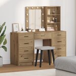 vidaXL Ensemble de Table de Maquillage de 3 Pièces avec LED en Bois d'Ingénierie Chêne Artisan