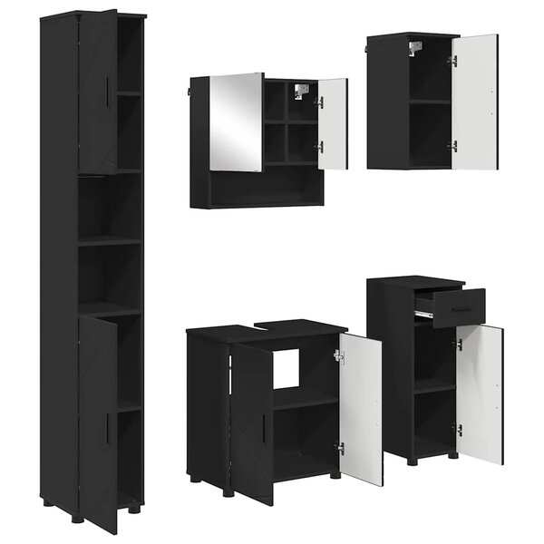 vidaXL Ensemble de mobilier de salle de bain avec tiroir 5 Pièces Noir