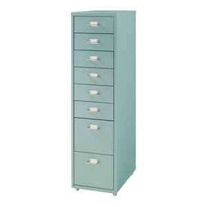 Caisson de bureau armoire meuble de rangement à roulettes avec 8 tiroirs 109 x 28 x 41 cm vert menthe 03_0009115
