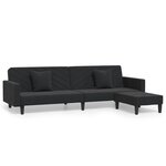 vidaXL Canapé-lit 2 places 2 oreillers et repose-pied Noir Velours