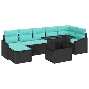 vidaXL Ensemble de canapé de jardin 8 Pièces Noir et Bleu polyrotin