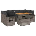 vidaXL Salon de jardin avec coussins 7 Pièces gris résine tressée