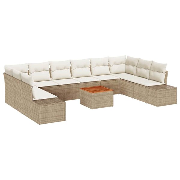 vidaXL Ensemble de canapé de jardin 11 Pièces Beige Poly rotin