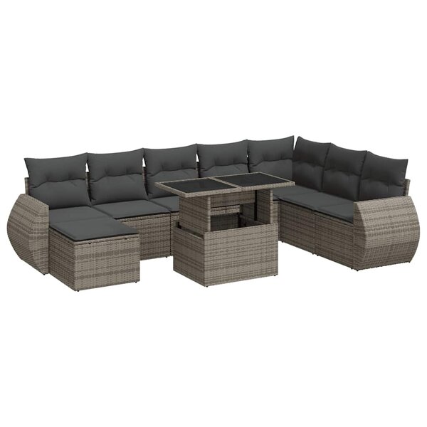 vidaXL Salon de jardin 9 Pièces avec coussins gris résine tressée
