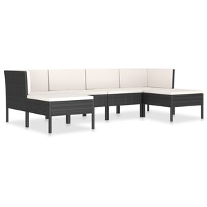 vidaXL Salon de jardin 6 Pièces avec coussins résine tressée noir