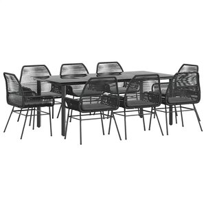 vidaXL Ensemble à manger de jardin coussins 9Pièces noir poly rotin verre