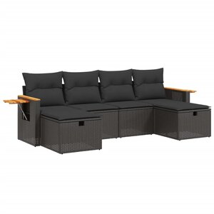 vidaXL Salon de jardin 6 Pièces avec coussins noir résine tressée