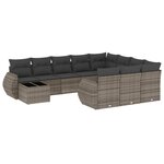 vidaXL Salon de jardin 11 Pièces avec coussins gris résine tressée