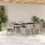 Ensemble de salle à manger de jardin 7 pièces avec coussins en poly rattan gris clair