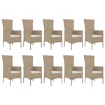 vidaXL Ensemble à manger de jardin et coussins 11 Pièces beige poly rotin