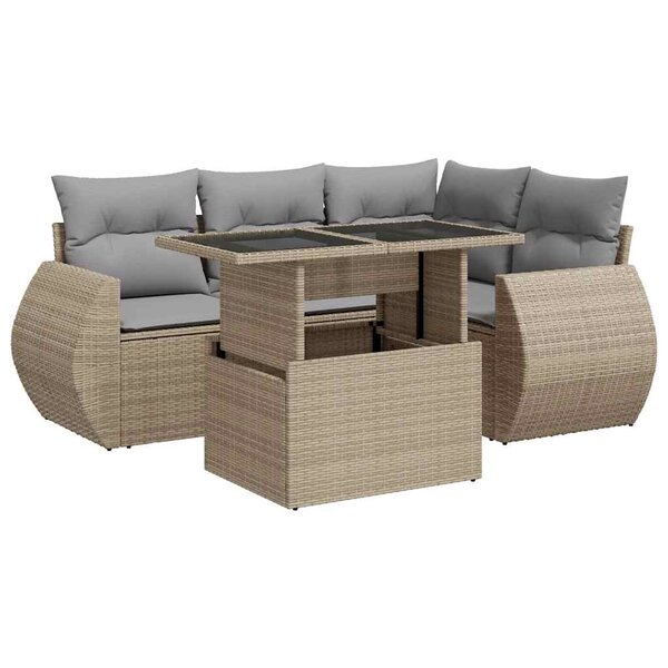 vidaXL Salon de jardin avec coussins 5 Pièces beige résine tressée