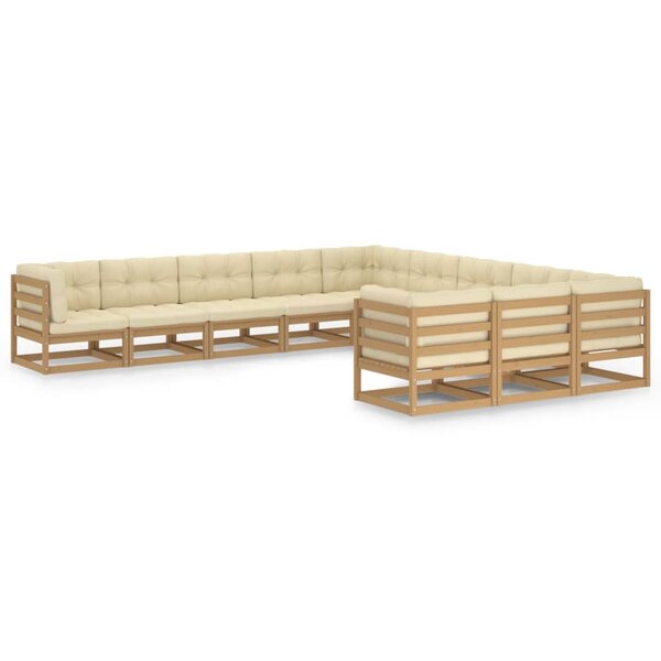 vidaXL Salon de jardin 11 Pièces avec coussins Marron miel Bois de pin