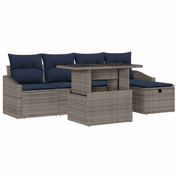 vidaXL Ensemble de canapé de jardin 6 Pièces Gris polyrotin