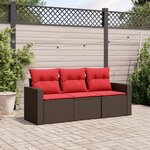 vidaXL Salon de jardin avec coussins 3 Pièces marron résine tressée