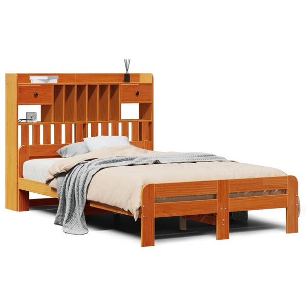 vidaXL Lit bibliothèque sans matelas cire marron 135x190 cm pin massif
