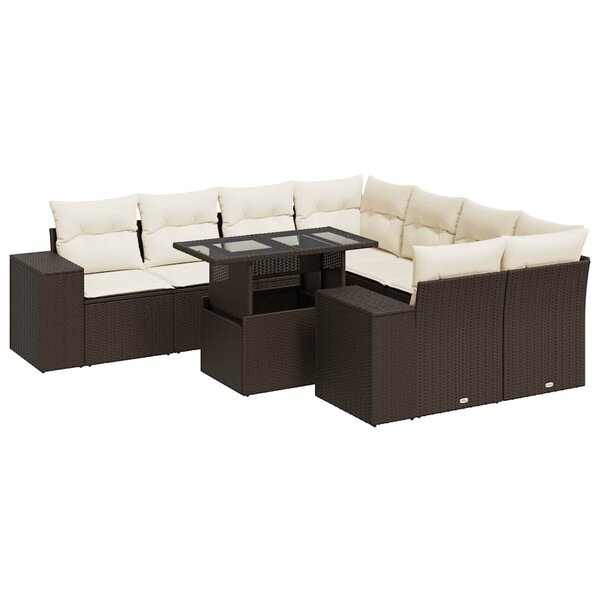 vidaXL Salon de jardin avec coussins 9 Pièces marron résine tressée