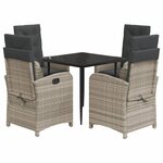 vidaXL Ensemble à manger de jardin et coussins 5 Pièces gris clair rotin