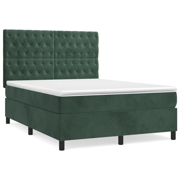 vidaXL Sommier à lattes de lit et matelas Vert foncé 140x200cm Velours