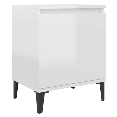 vidaXL Table de chevet avec pieds en métal Blanc brillant 40x30x50 cm