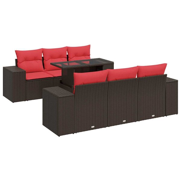 vidaXL Salon de jardin avec coussins 7Pièces marron résine tressée acacia