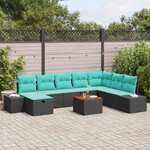 vidaXL Ensemble de canapé de jardin avec coussin 9 Pièces Noir Poly rotin