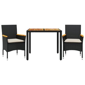 vidaXL Ensemble à manger de jardin et coussins 3 Pièces noir rotin acacia