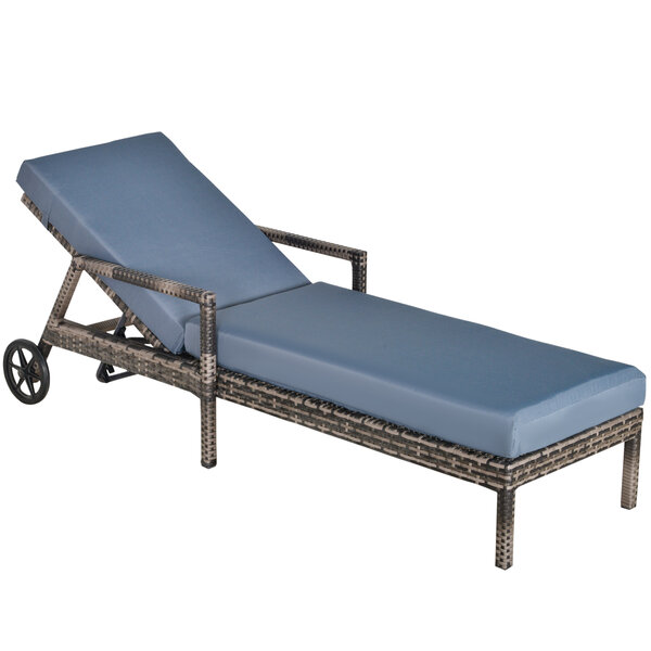 Transat bain de soleil grand confort : matelas  têtière  inclinaison réglable multipositions  accoudoirs  roulettes résine tressée gris