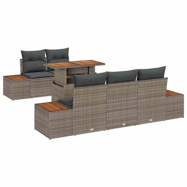 vidaXL Ensemble de jardin 6 pièces avec coussins en polyrotin gris et acacia