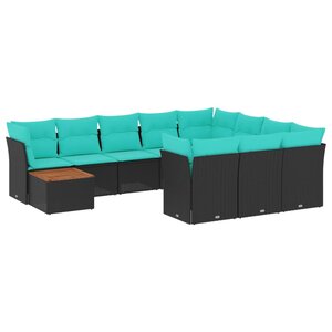 vidaXL Salon de jardin 11 Pièces avec coussins noir résine tressée