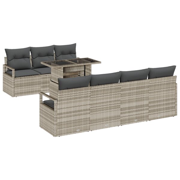 vidaXL Ensemble de Canapé de Jardin 8 pièces avec Coussins Gris Clair Poly Rotin