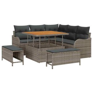 vidaXL Ensemble de canapé de jardin 8 Pièces Gris polyrotin