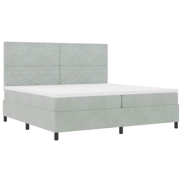 Lit avec sommier à ressorts et matelas LED gris clair 200x200 cm en velours