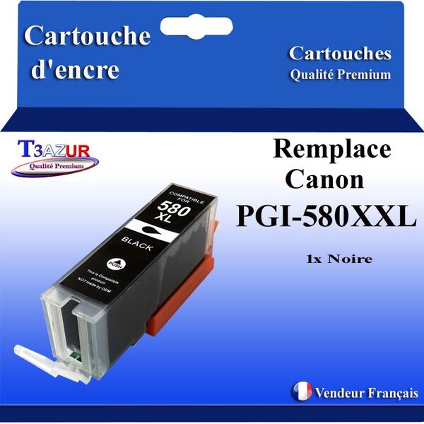 T3AZUR - Cartouche compatible avec Canon PGI580XXL PGI-580 XXL pour Canon Pixma TS6150 TS8250 TS8150 TS6151 TR8550 TR7550 TS8151 TS9150  Noire