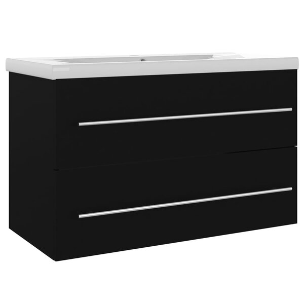 vidaXL Armoire d'évier avec lavabo intégré Noir Aggloméré
