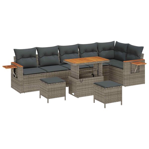 vidaXL Ensemble de canapé de jardin 9 Pièces Gris polyrotin