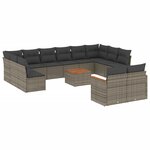 vidaXL Salon de jardin avec coussins 13 Pièces gris résine tressée
