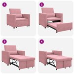 vidaXL Canapé-lit convertible rose velours 3-en-1