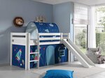 PINO Lit mezzanine avec toboggan + Space rideau et tunnel de lit + 3 pochettes