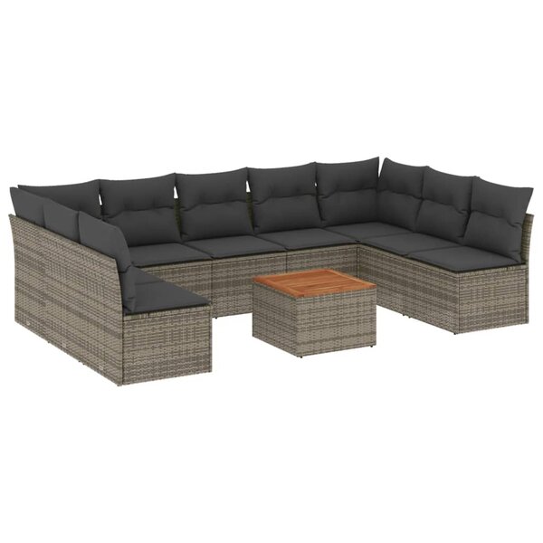 vidaXL Salon de jardin avec coussins 10 Pièces gris résine tressée