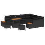 Ensemble de canapé de jardin vidaXL 12 pièces avec coussins Noir Poly Rattan Acacia